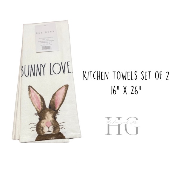Rae Dunn Bunny Love Kitchen Towels - Picture 1 of 1